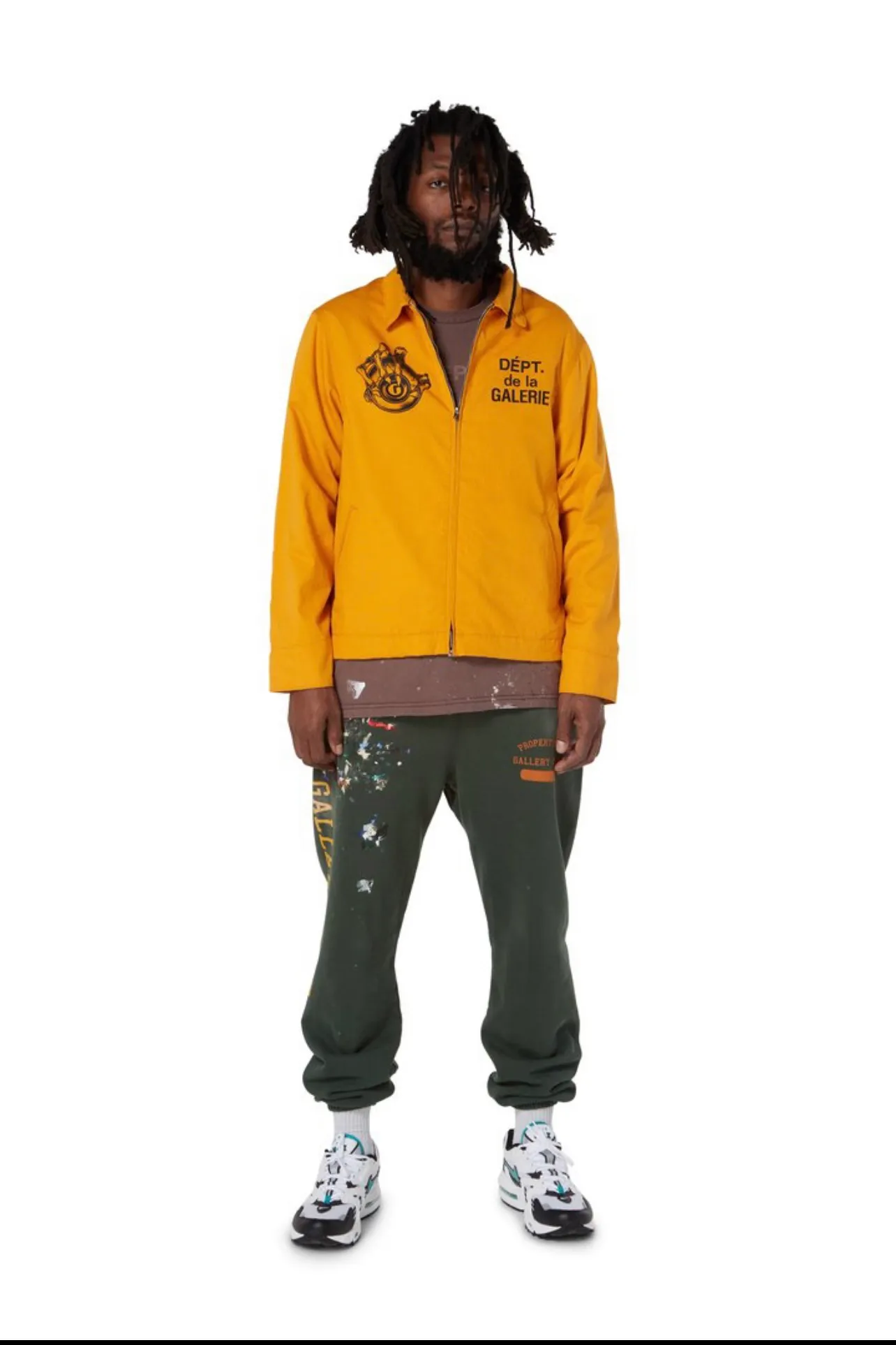 GALLERY DEPT. GD PROPERTY OF SWEATPANTS splashed ink, washed and distressed sweatpants, dark green S-XL, heavy wash and distressed, handmade acrylic splashed ink graffiti, perfect top restoration